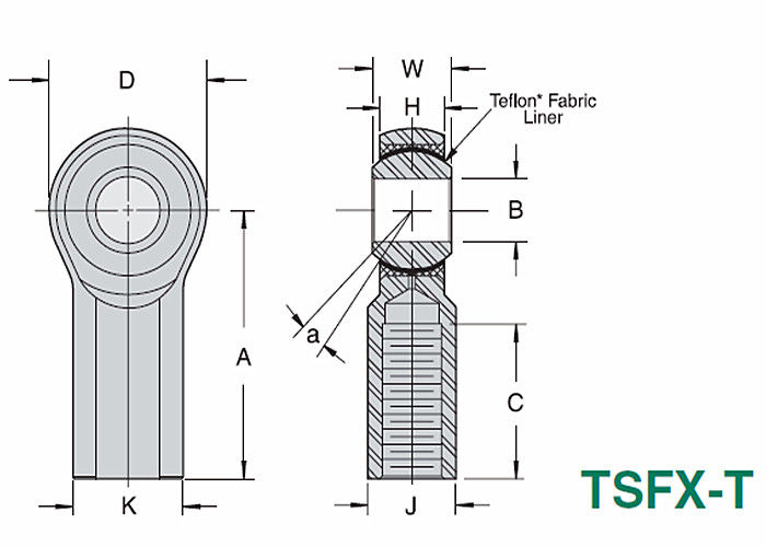 TSMX - T/TSFX - t-Präzisions-Edelstahl-Kugelgelenk-Stangenenden 3-teiliges PTFE gezeichnet