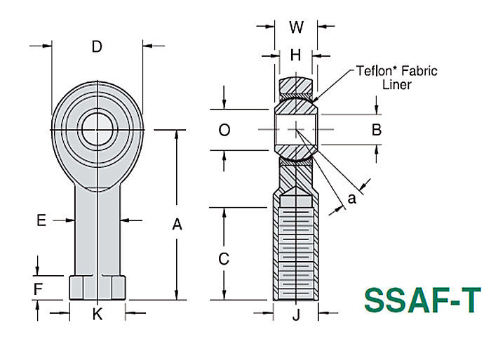 3-teilige Edelstahl-Stangenenden PTFE zeichneten SSAM - T/SSAF - t-Präzision