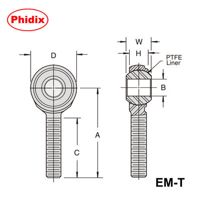 EM-T/EF-T-Serie 2-stückige PTFE-ausgekleidete Stange Ende