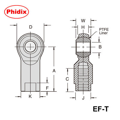 EM-T/EF-T-Serie 2-stückige PTFE-ausgekleidete Stange Ende