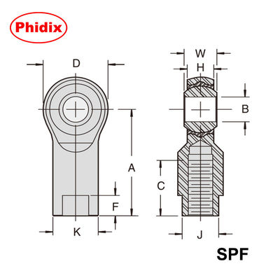 SPM/SPF-Reihe Stange Enden Selbstschmierbare Nylon-Rennstraße mit Zink- und Dichromatbeschichtung Korrosions-/Ausnutzungsbeständiges, feuchtarmes Design für industrielle Bewegungssysteme