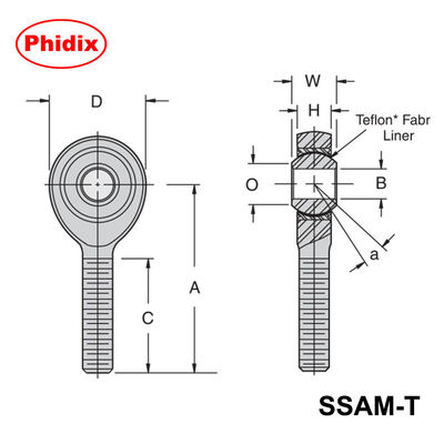 SSAM-T/SSAF-T-Serie Edelstahl-PTFE-ausgekleidete Stangen Enden. Hohe Korrosionsbeständigkeit für Reinraum und Lebensmittelumgebungen