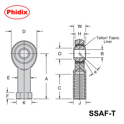 SSAM-T/SSAF-T-Serie Edelstahl-PTFE-ausgekleidete Stangen Enden. Hohe Korrosionsbeständigkeit für Reinraum und Lebensmittelumgebungen