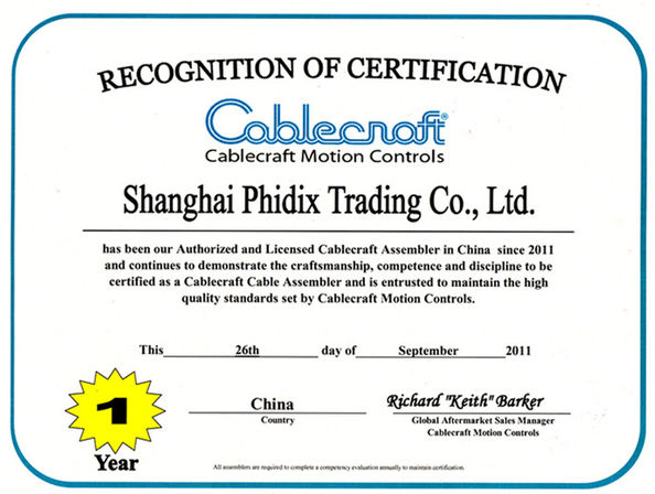 CHINA Phidix Motion Controls (Shanghai) Co., Ltd. zertifizierungen